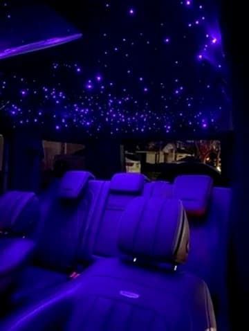 Purple starlight headliner viewed from the rear seats