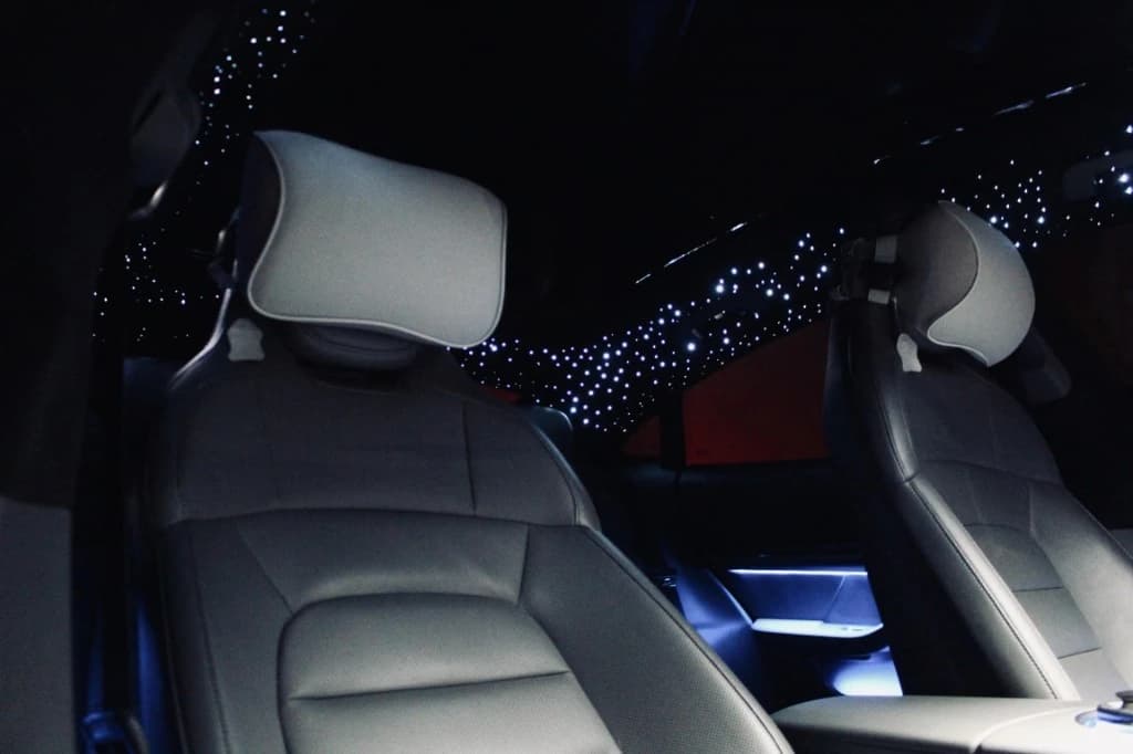 Porsche Taycan interior with custom starlight headliner